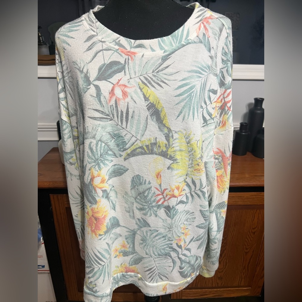 The Sweatshirt Project-Green and Yellow Crew Neck Sweater with Tropical Print